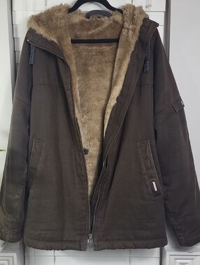 Hemp Hoodlamb Men's Hooded Fleece-Lined Jacket - Olive. Size L